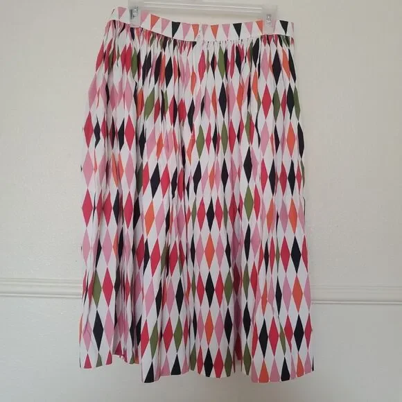 Pinup Couture Bella Gathered Harlequin Swing Skirt Womens Size L Colorful Cotton